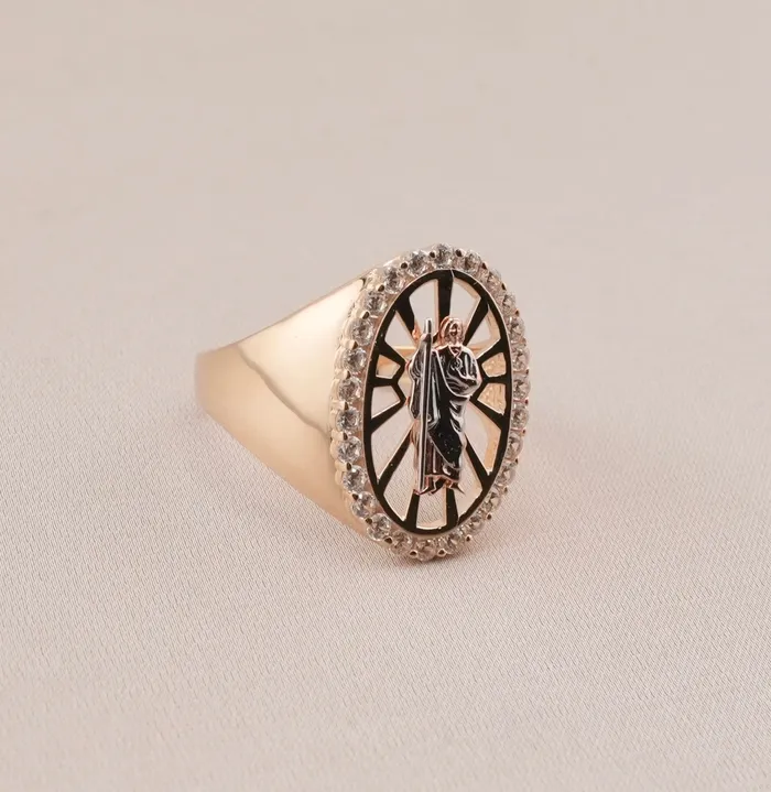 AB and J Rings 14K Gold San Judas Mens Ring RG1403 AB and J Rings 14K Gold San Judas Mens Ring RG1403