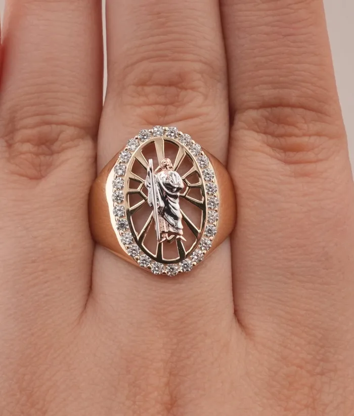 AB and J Rings 14K Gold San Judas Mens Ring RG1403 AB and J Rings 14K Gold San Judas Mens Ring RG1403