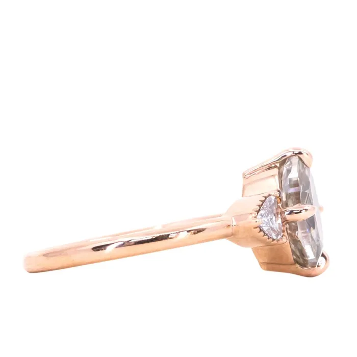 Anueva Jewelry 202ct Oval Champagne Diamond Three Stone Antique Low Profile Ring in 18k Rose Gold Rings