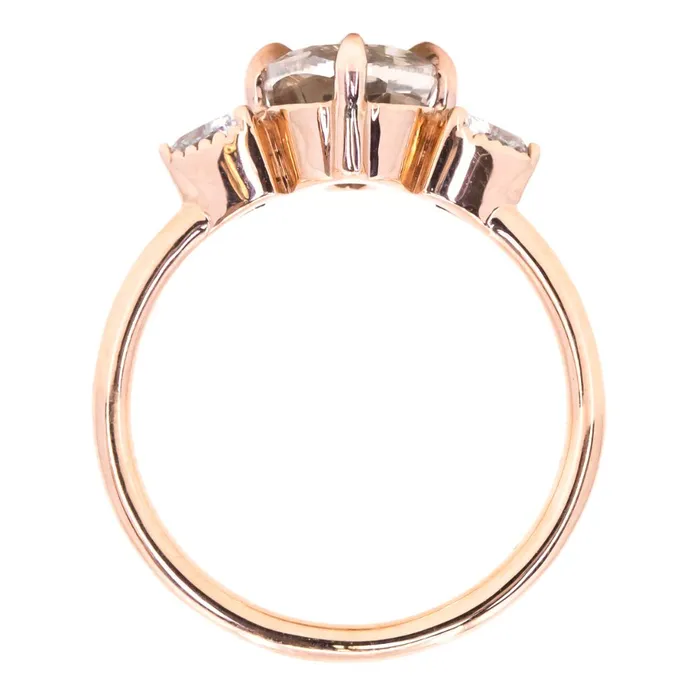Anueva Jewelry 202ct Oval Champagne Diamond Three Stone Antique Low Profile Ring in 18k Rose Gold Rings