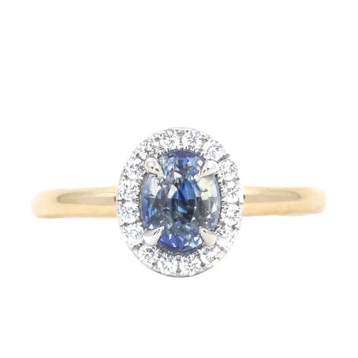 Anueva Jewelry Rings 105ct Oval Parti Sapphire and TwoTone 14k Yellow and White Gold Stackable Halo Ring Anueva Jewelry Rings 105ct Oval Parti Sapphire and TwoTone 14k Yellow and White Gold Stackable Halo Ring