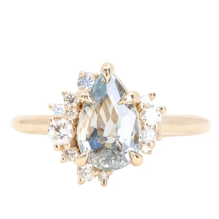 Anueva Jewelry Rings 221ct Pastel Pear Sapphire and Diamond Asymmetrical Cluster Ring in 14k Yellow Gold Anueva Jewelry Rings 221ct Pastel Pear Sapphire and Diamond Asymmetrical Cluster Ring in 14k Yellow Gold