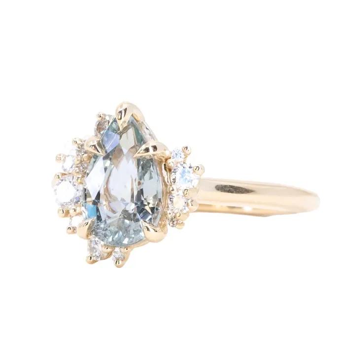 Anueva Jewelry Rings 221ct Pastel Pear Sapphire and Diamond Asymmetrical Cluster Ring in 14k Yellow Gold