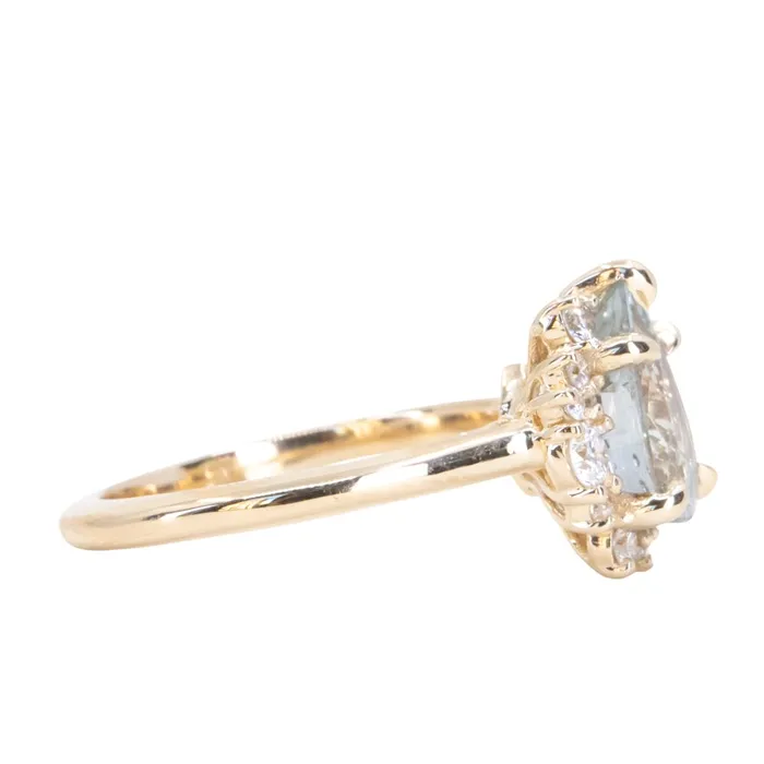 Anueva Jewelry Rings 221ct Pastel Pear Sapphire and Diamond Asymmetrical Cluster Ring in 14k Yellow Gold
