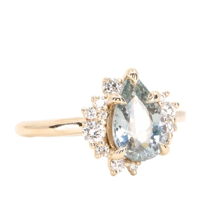 Anueva Jewelry Rings 221ct Pastel Pear Sapphire and Diamond Asymmetrical Cluster Ring in 14k Yellow Gold