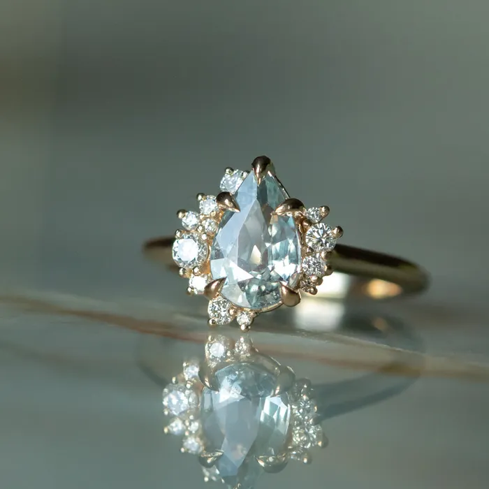 Anueva Jewelry Rings 221ct Pastel Pear Sapphire and Diamond Asymmetrical Cluster Ring in 14k Yellow Gold