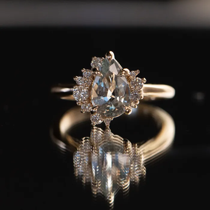 Anueva Jewelry Rings 221ct Pastel Pear Sapphire and Diamond Asymmetrical Cluster Ring in 14k Yellow Gold