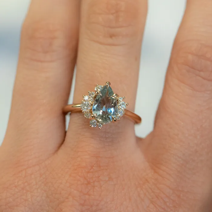Anueva Jewelry Rings 221ct Pastel Pear Sapphire and Diamond Asymmetrical Cluster Ring in 14k Yellow Gold