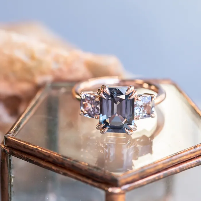 Anueva Jewelry Rings 301ct Grey Spinel Three Stone Ring in 14k Rose Gold