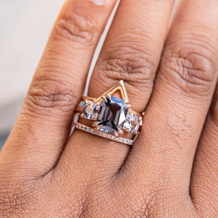 Anueva Jewelry Rings 301ct Grey Spinel Three Stone Ring in 14k Rose Gold