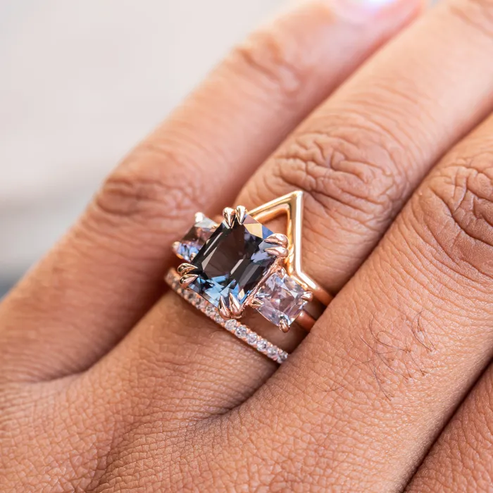 Anueva Jewelry Rings 301ct Grey Spinel Three Stone Ring in 14k Rose Gold