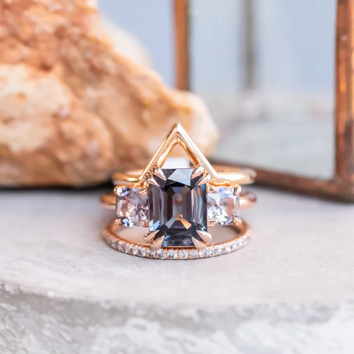 Anueva Jewelry Rings 301ct Grey Spinel Three Stone Ring in 14k Rose Gold