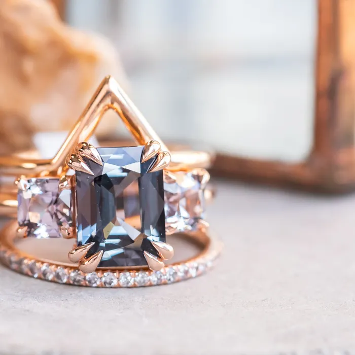 Anueva Jewelry Rings 301ct Grey Spinel Three Stone Ring in 14k Rose Gold