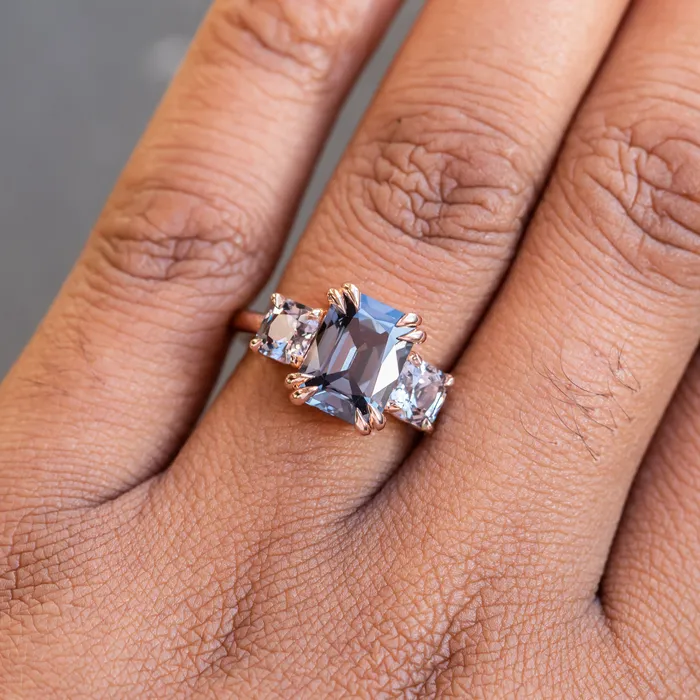 Anueva Jewelry Rings 301ct Grey Spinel Three Stone Ring in 14k Rose Gold