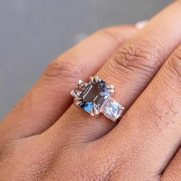 Anueva Jewelry Rings 301ct Grey Spinel Three Stone Ring in 14k Rose Gold