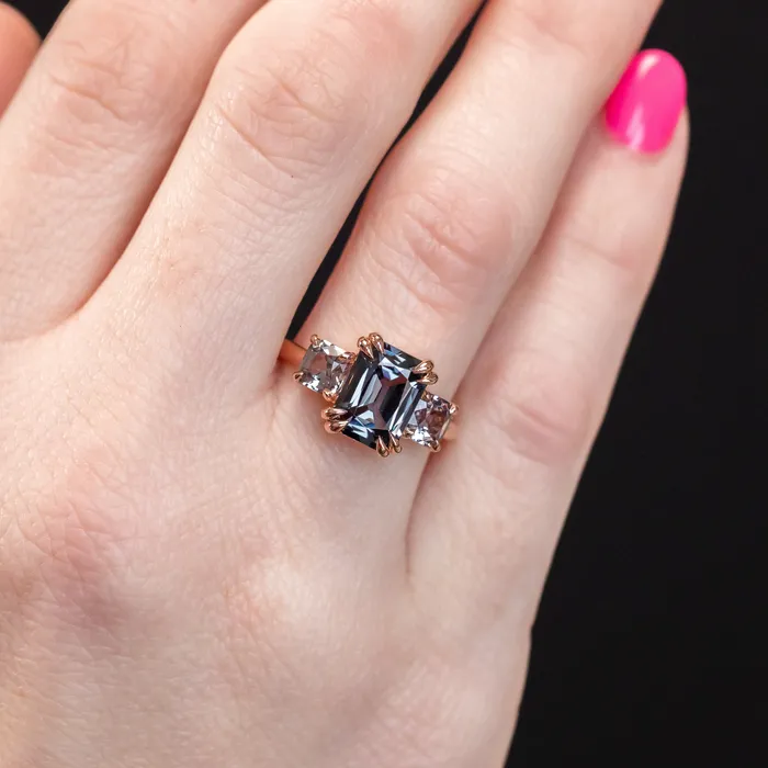 Anueva Jewelry Rings 301ct Grey Spinel Three Stone Ring in 14k Rose Gold