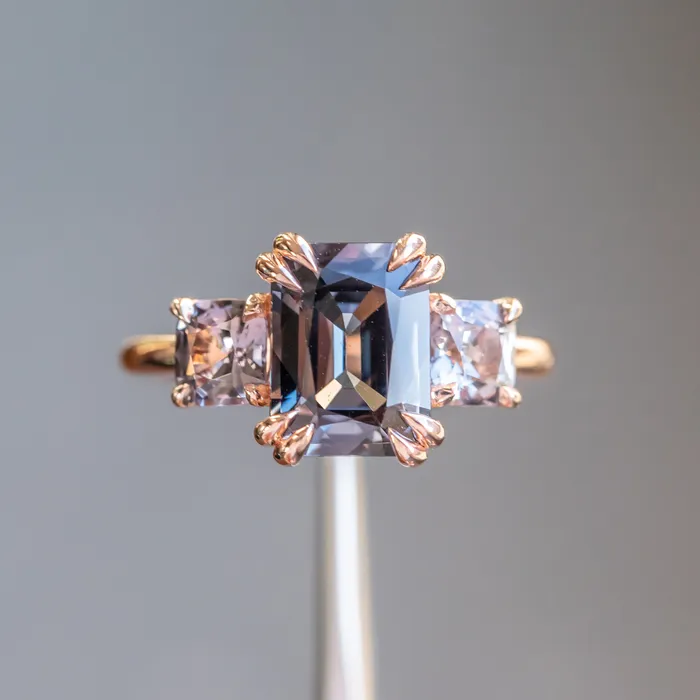 Anueva Jewelry Rings 301ct Grey Spinel Three Stone Ring in 14k Rose Gold