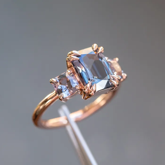 Anueva Jewelry Rings 301ct Grey Spinel Three Stone Ring in 14k Rose Gold
