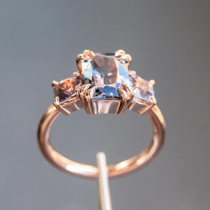 Anueva Jewelry Rings 301ct Grey Spinel Three Stone Ring in 14k Rose Gold