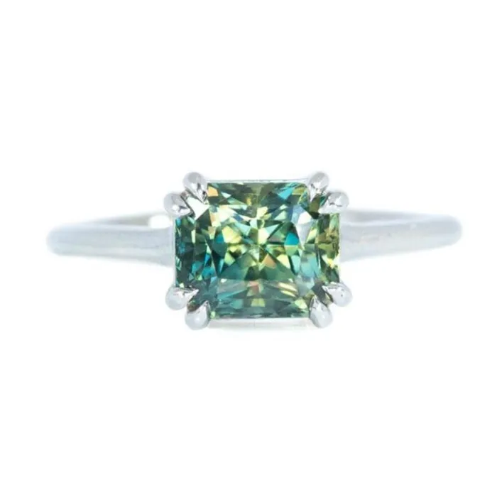Anueva Jewelry Rings 356ct Parti Radiant Cut Sapphire Ring BlueGreenYellowTeal with Double Claw Prongs in 14k White Gold Anueva Jewelry Rings 356ct Parti Radiant Cut Sapphire Ring BlueGreenYellowTeal with Double Claw Prongs in 14k White Gold