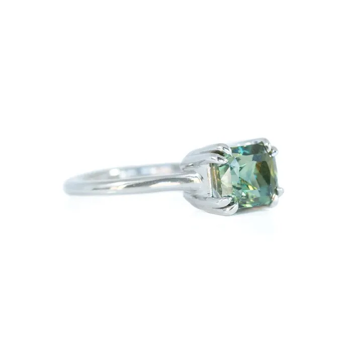 Anueva Jewelry Rings 356ct Parti Radiant Cut Sapphire Ring BlueGreenYellowTeal with Double Claw Prongs in 14k White Gold