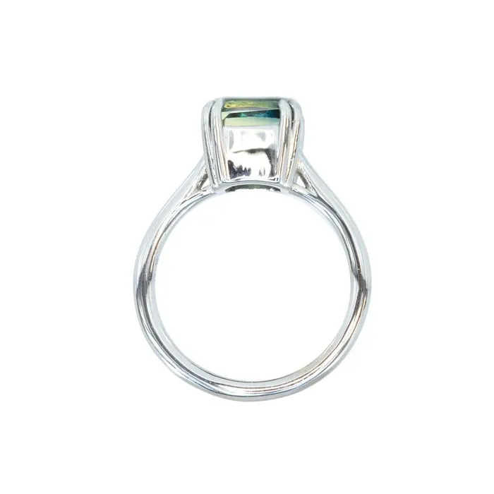 Anueva Jewelry Rings 356ct Parti Radiant Cut Sapphire Ring BlueGreenYellowTeal with Double Claw Prongs in 14k White Gold