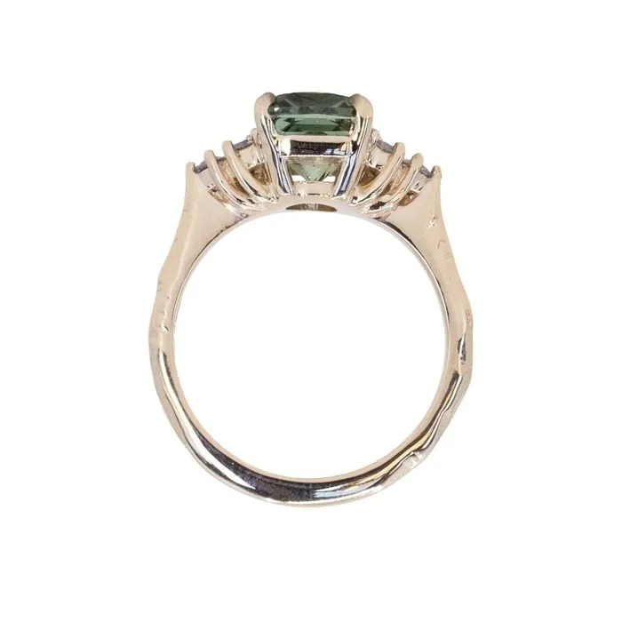 Anueva Jewelry Rings 359ct Olive GreenGrey Untreated Radiant Cut Sapphire and Diamond Cluster Evergreen Ring in 14k Yellow Gold