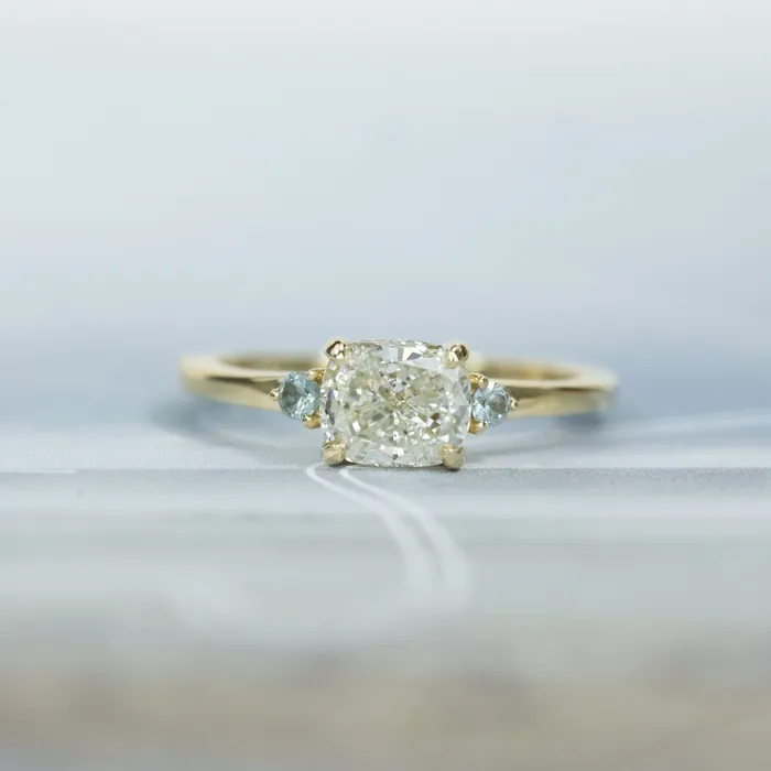 Anueva Jewelry Rings Three Stone Ring featuring 106 reclaimed cushion diamond in EastWest setting