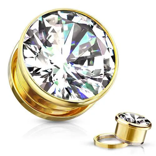 Bezel CZ Gold ScrewOn Plugs Tulsa Body Jewelry Earrings