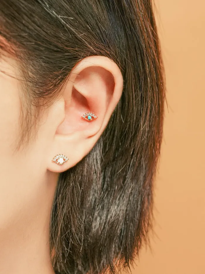 Earrings 14K Blink Evil Eye Cartilage Earring 20G MinimalBijoux