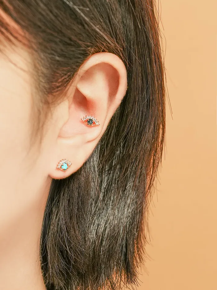 Earrings 14K Blink Evil Eye Cartilage Earring 20G MinimalBijoux
