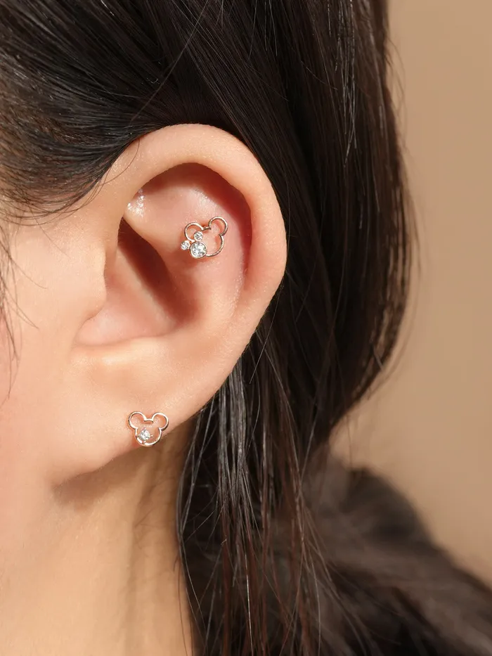 Earrings 14K Gold Double Mouse Cartilage Earring 20G MinimalBijoux