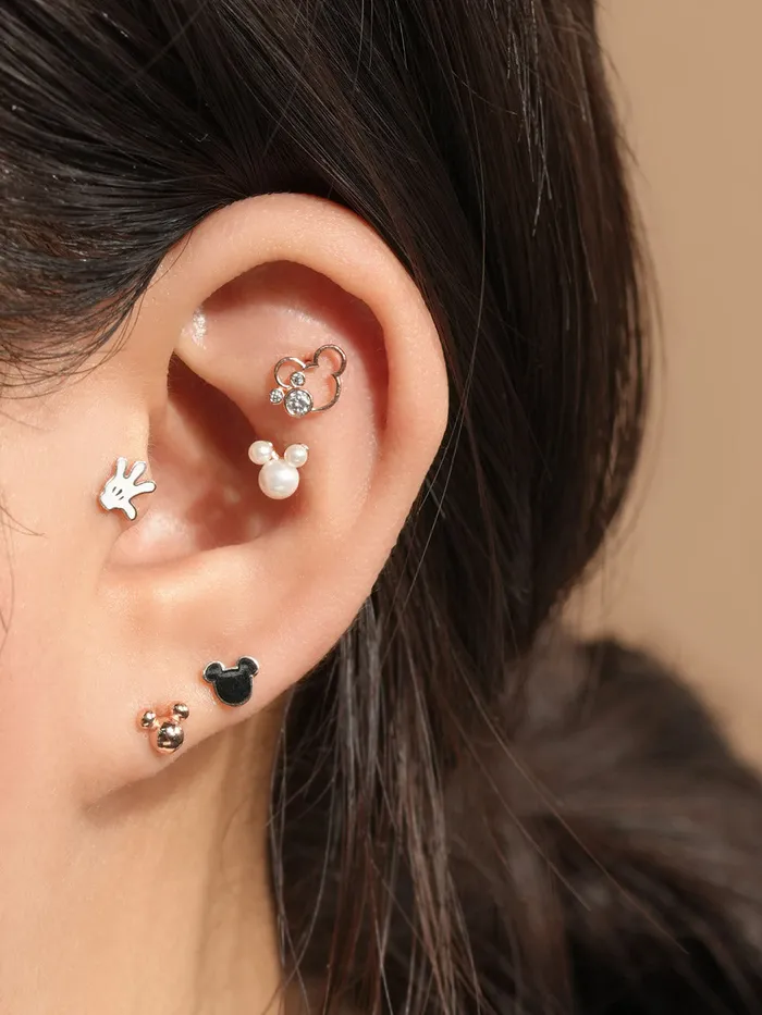 Earrings 14K Gold Double Mouse Cartilage Earring 20G MinimalBijoux
