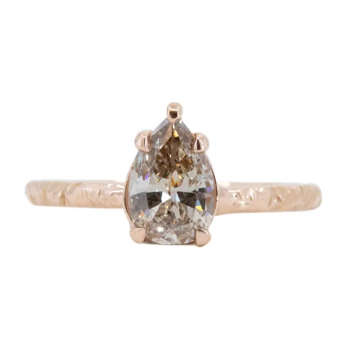 Earrings Anueva Jewelry 100ct Champagne Pear Diamond in Low Profile Rose Gold Evergreen Setting by Anueva Jewelry Earrings Anueva Jewelry 100ct Champagne Pear Diamond in Low Profile Rose Gold Evergreen Setting by Anueva Jewelry