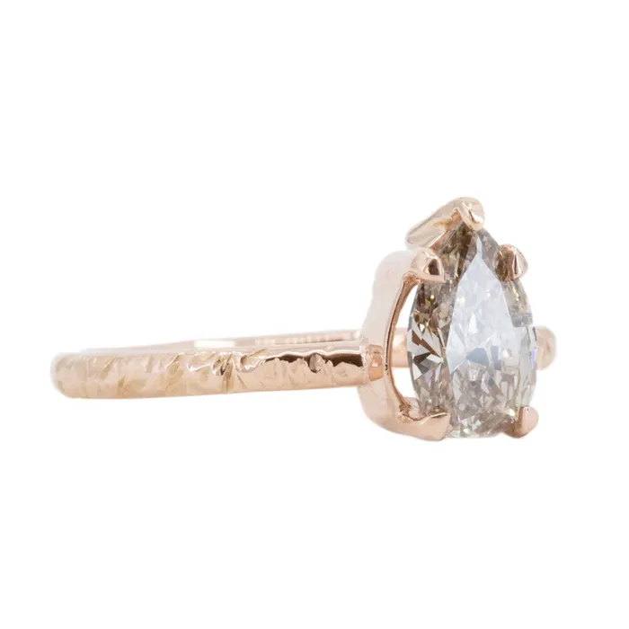 Earrings Anueva Jewelry 100ct Champagne Pear Diamond in Low Profile Rose Gold Evergreen Setting by Anueva Jewelry