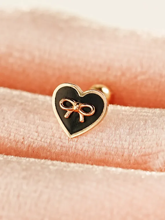 Earrings MinimalBijoux 14K Gold Black Heart Ribbon Cartilage Earring 20G