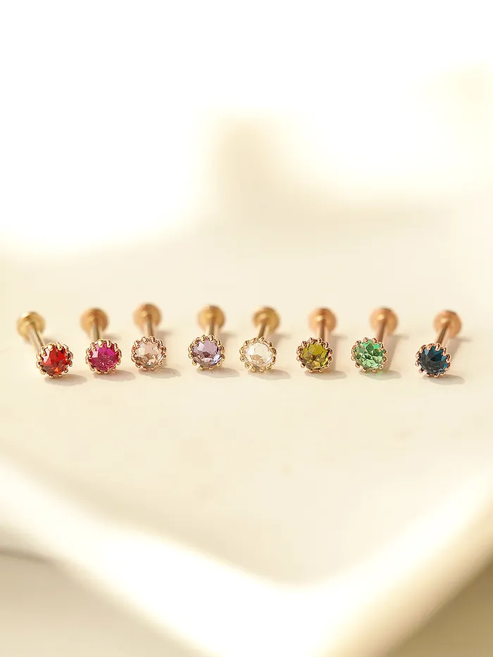 Earrings MinimalBijoux 14K Gold Crown Stone Internally Threaded Labret Piercing 18G16G Earrings MinimalBijoux 14K Gold Crown Stone Internally Threaded Labret Piercing 18G16G