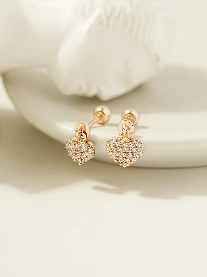 Earrings MinimalBijoux 14K Gold Cubic Heart Drop Cartilage Earring 20G
