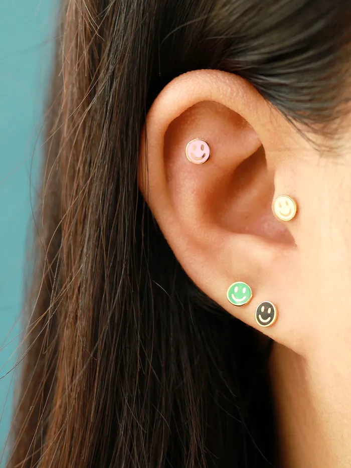 Earrings MinimalBijoux 14K Gold Tiny Smile Cartilage Earring 20G18G16G