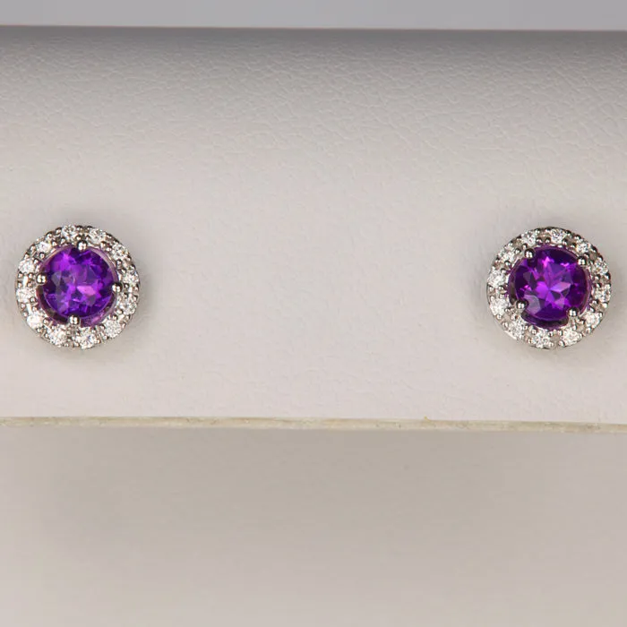 Earrings Moriartys Gem Art 14K White Gold Diamond Halo Amethyst Stud Earrings 64 Carats Earrings Moriartys Gem Art 14K White Gold Diamond Halo Amethyst Stud Earrings 64 Carats