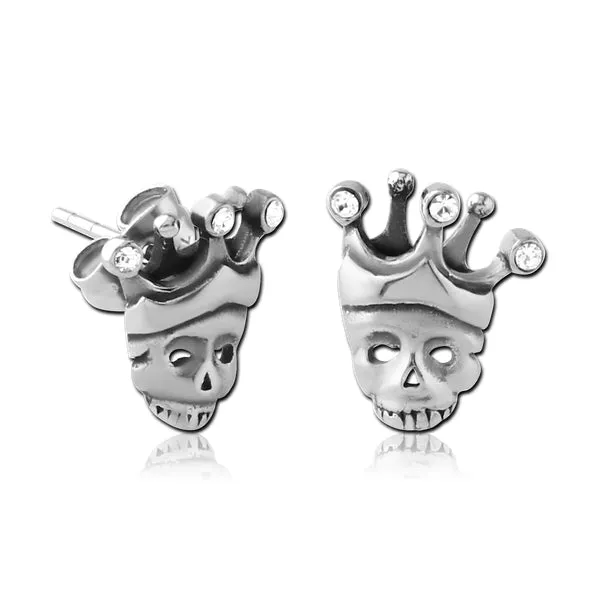 Earrings Tulsa Body Jewelry Crowned Skull Stainless Stud Earrings