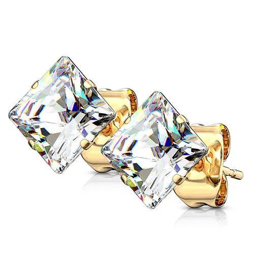 Earrings Tulsa Body Jewelry Square CZ Gold Stud Earrings