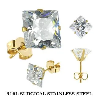 Earrings Tulsa Body Jewelry Square CZ Gold Stud Earrings Earrings Tulsa Body Jewelry Square CZ Gold Stud Earrings