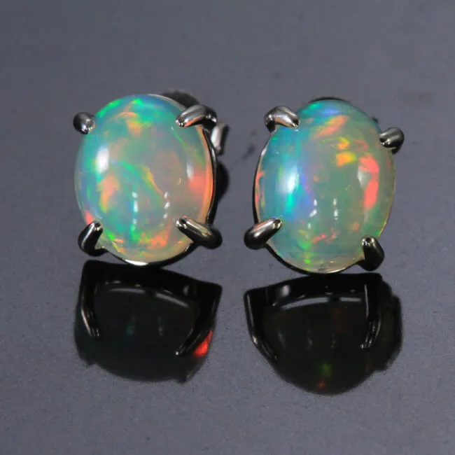 Earrings vendorunknown 14K White Gold Oval Cabochon Opal Stud Earrings