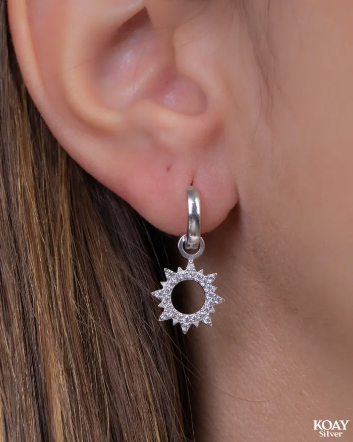 KOAY Silver Store Earrings Sun Zircon Hoop E