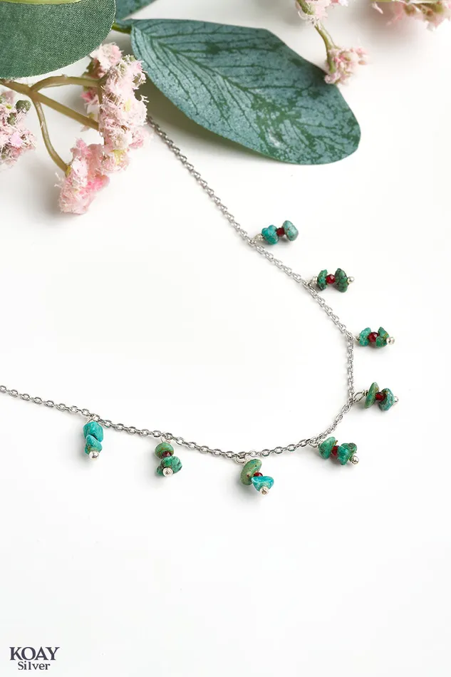 KOAY Silver Store Necklaces Natural Turquoise Red Stones Necklace