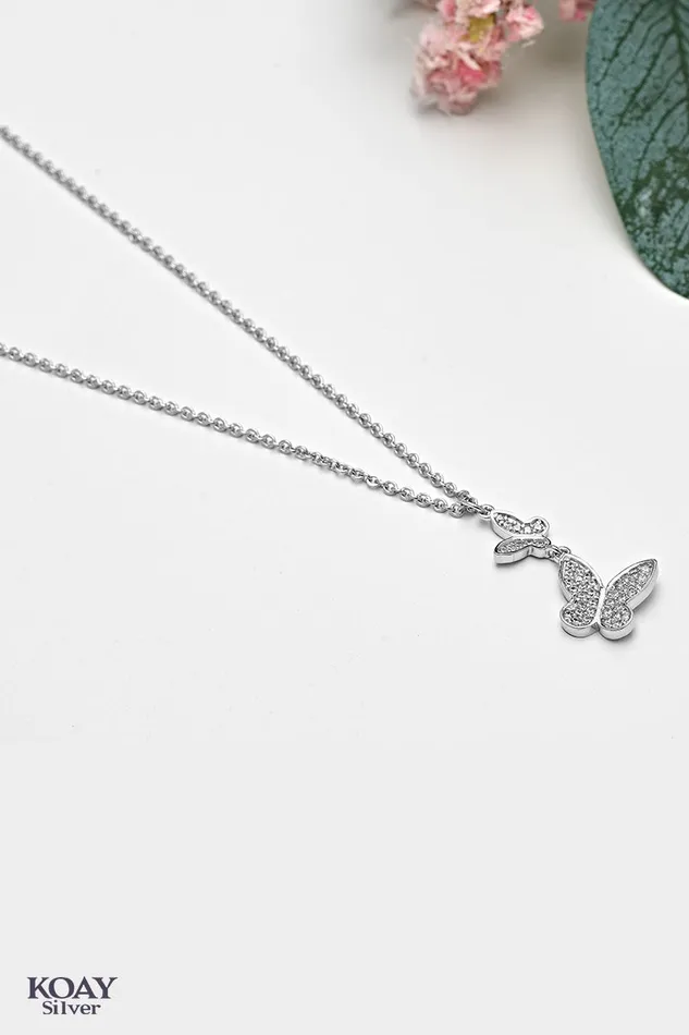 KOAY Silver Store Necklaces Zircon Two Butterfly Necklace