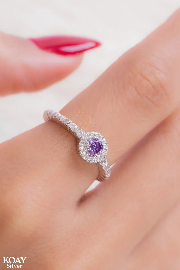 KOAY Silver Store Rings Zircon 044Purple Ring