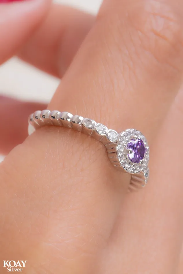 KOAY Silver Store Rings Zircon 044Purple Ring