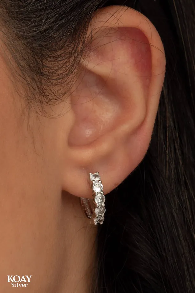 KOAY Silver Store Zircon Hearts Hoop Earring Earrings KOAY Silver Store Zircon Hearts Hoop Earring Earrings